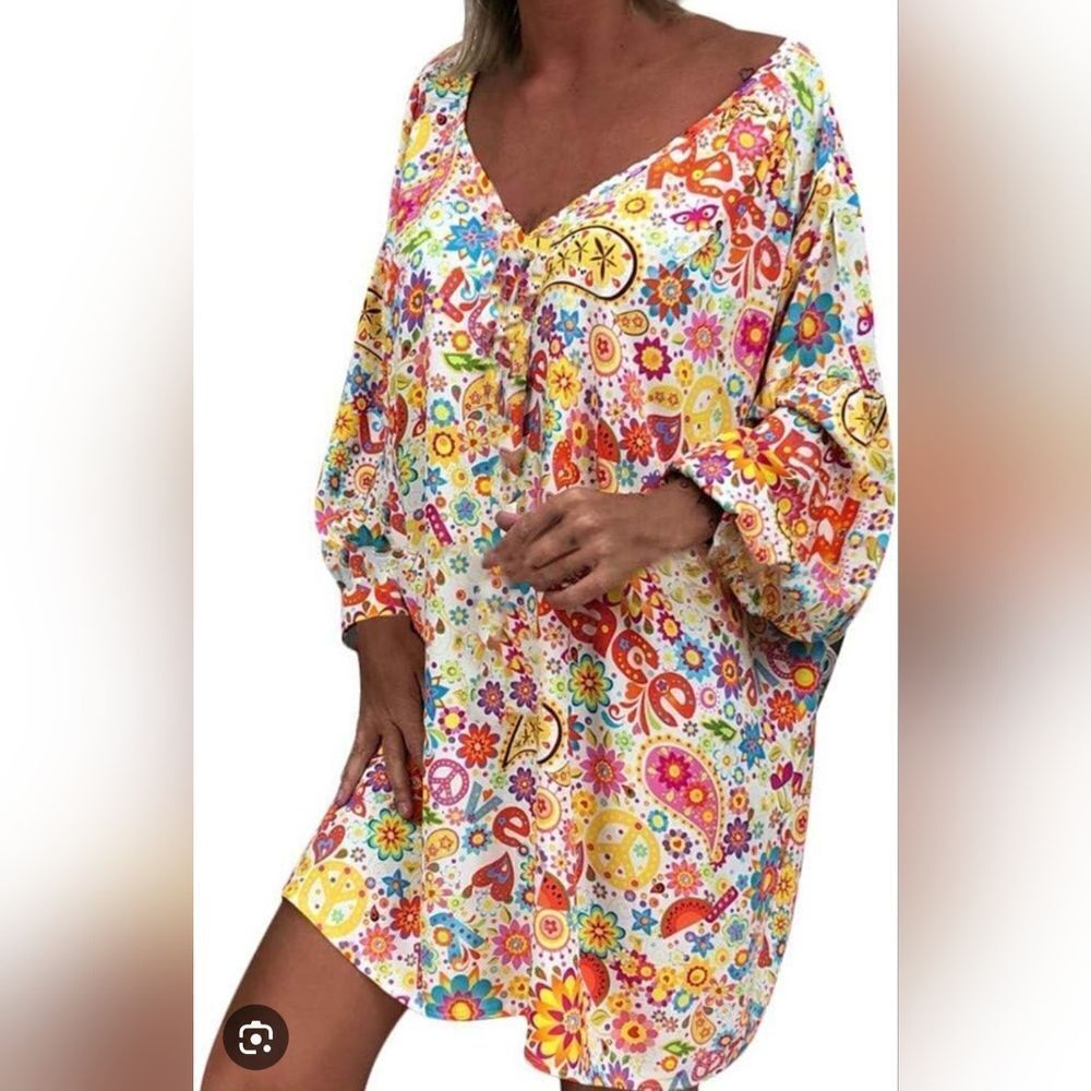 Floral Print Plus Size Long Sleeve Dress